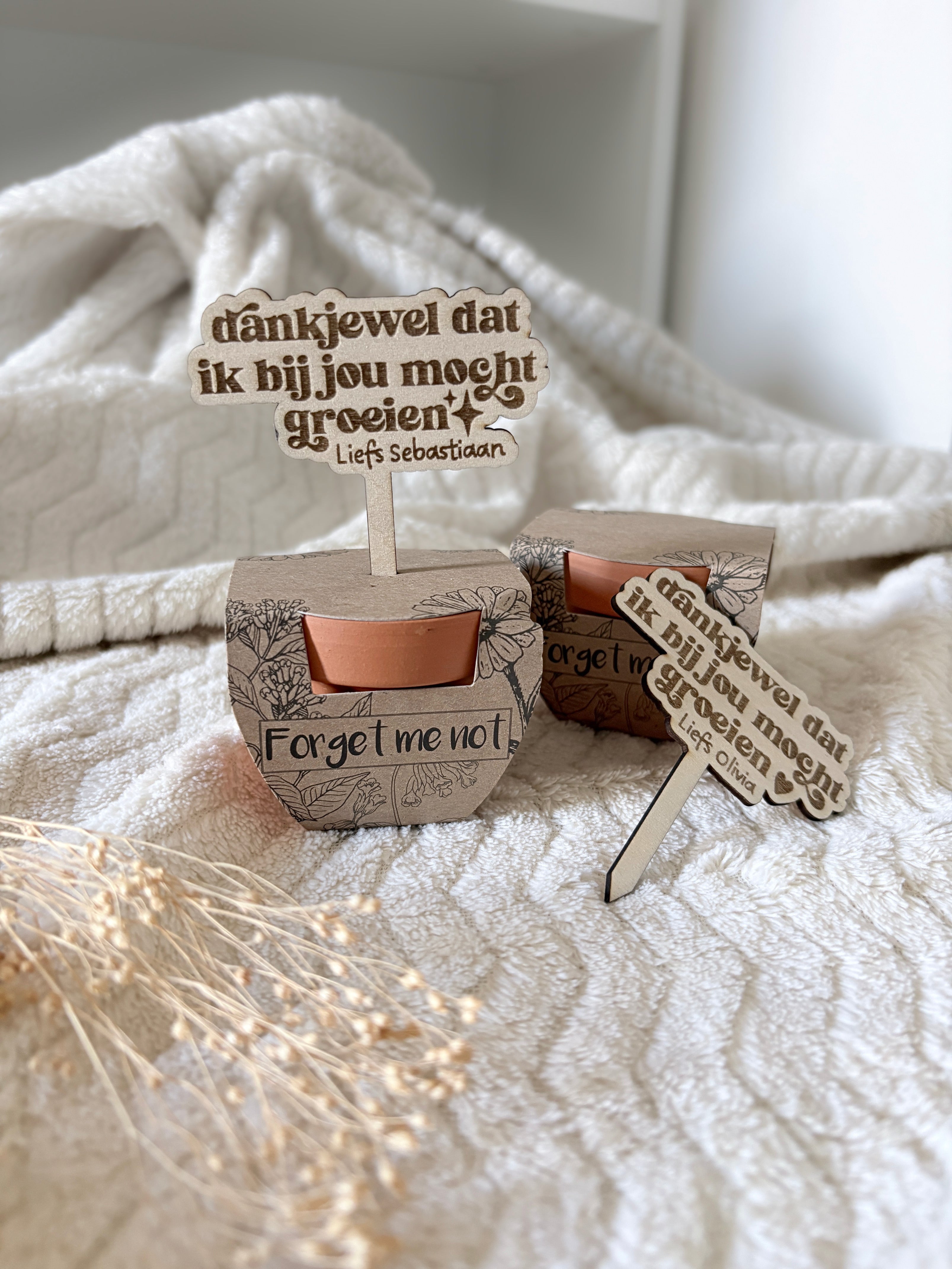 Vergeet-mij-niet bedankje | Gepersonaliseerd cadeau voor juf of meester
