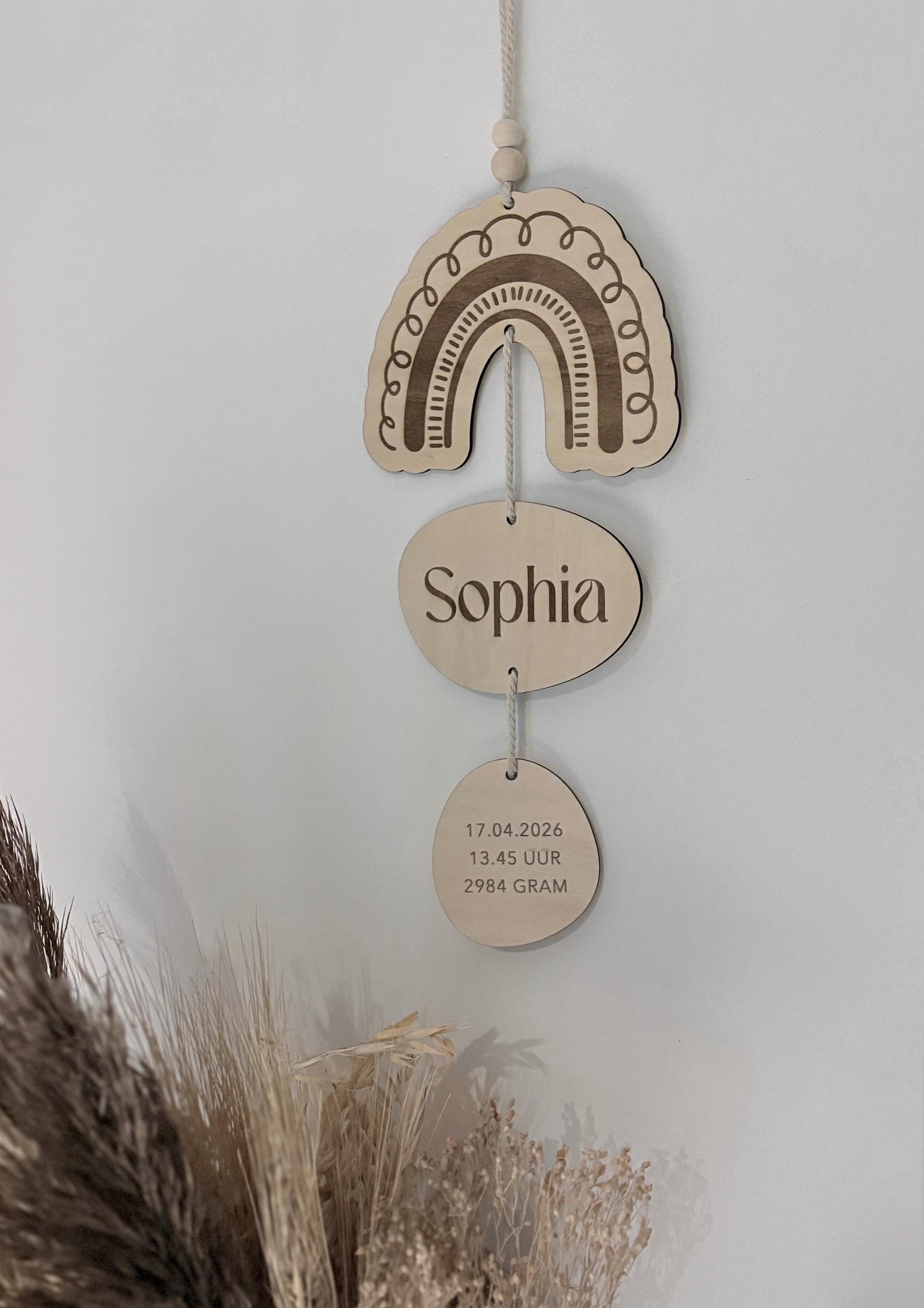 Gepersonaliseerde houten geboorte hanger | Botanisch