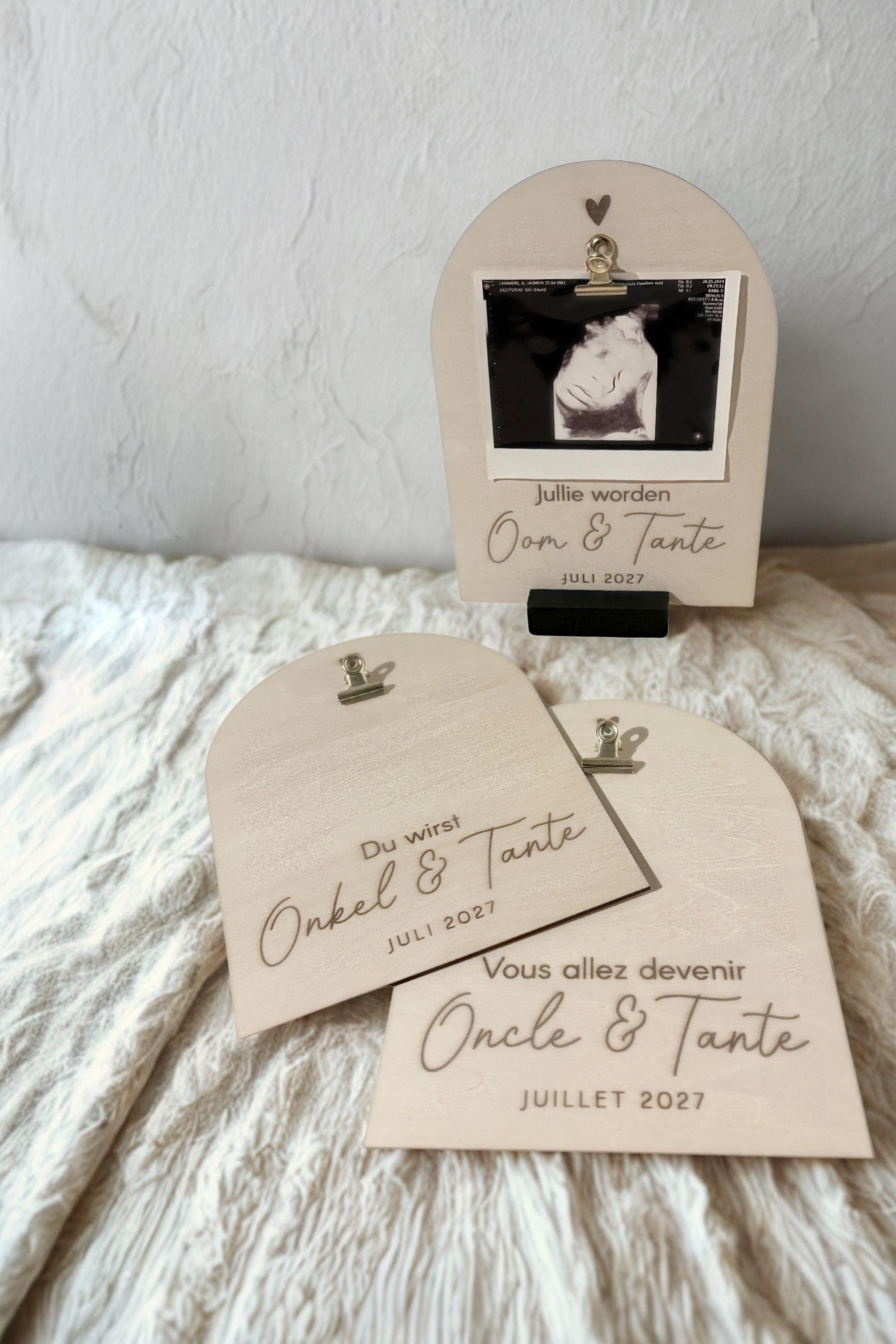 Gepersonaliseerd houten zwangerschapsaankondiging bord voor oom & tante