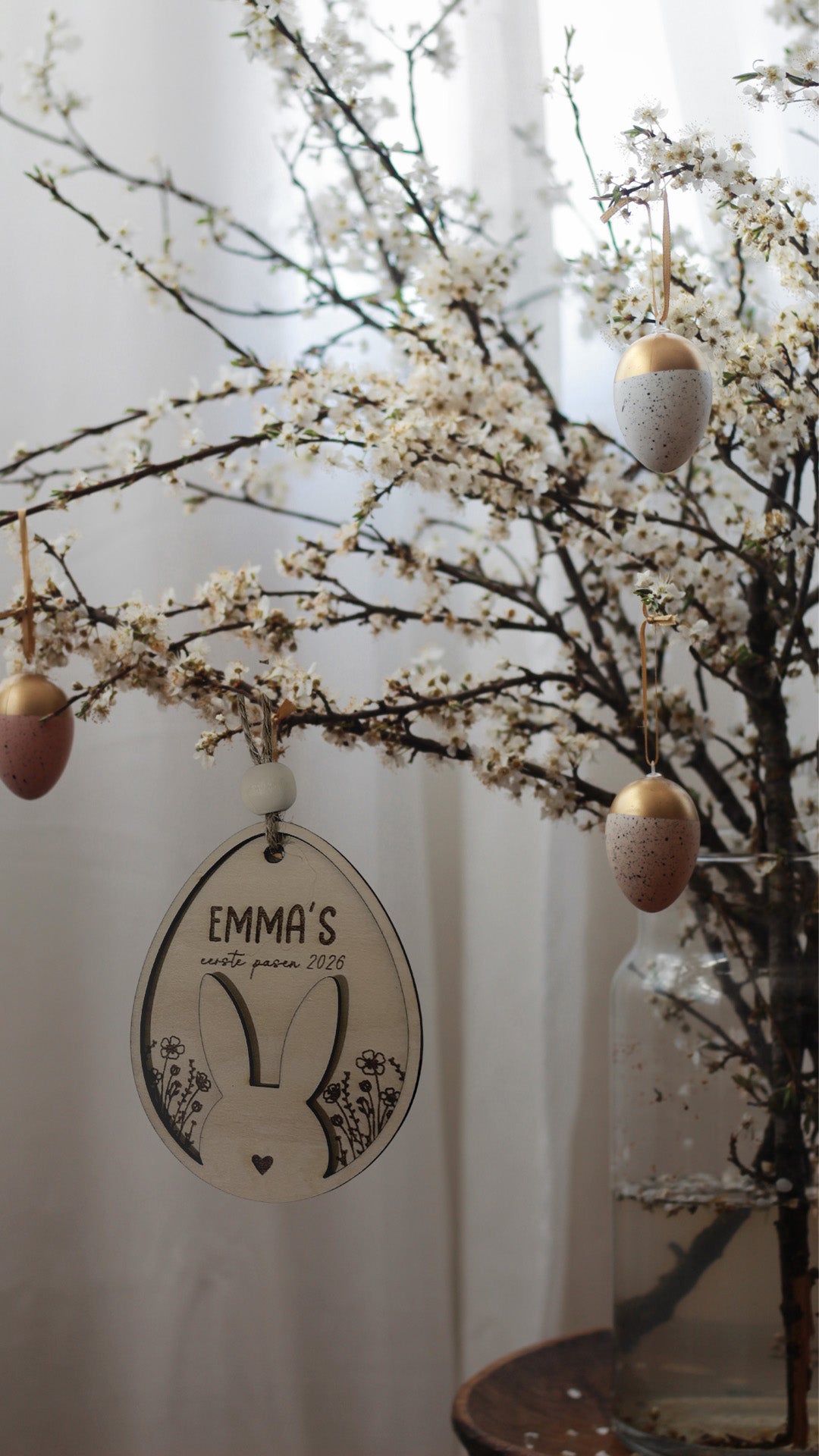 Gepersonaliseerd Houten Paasornament “Eerste Pasen” met Naam