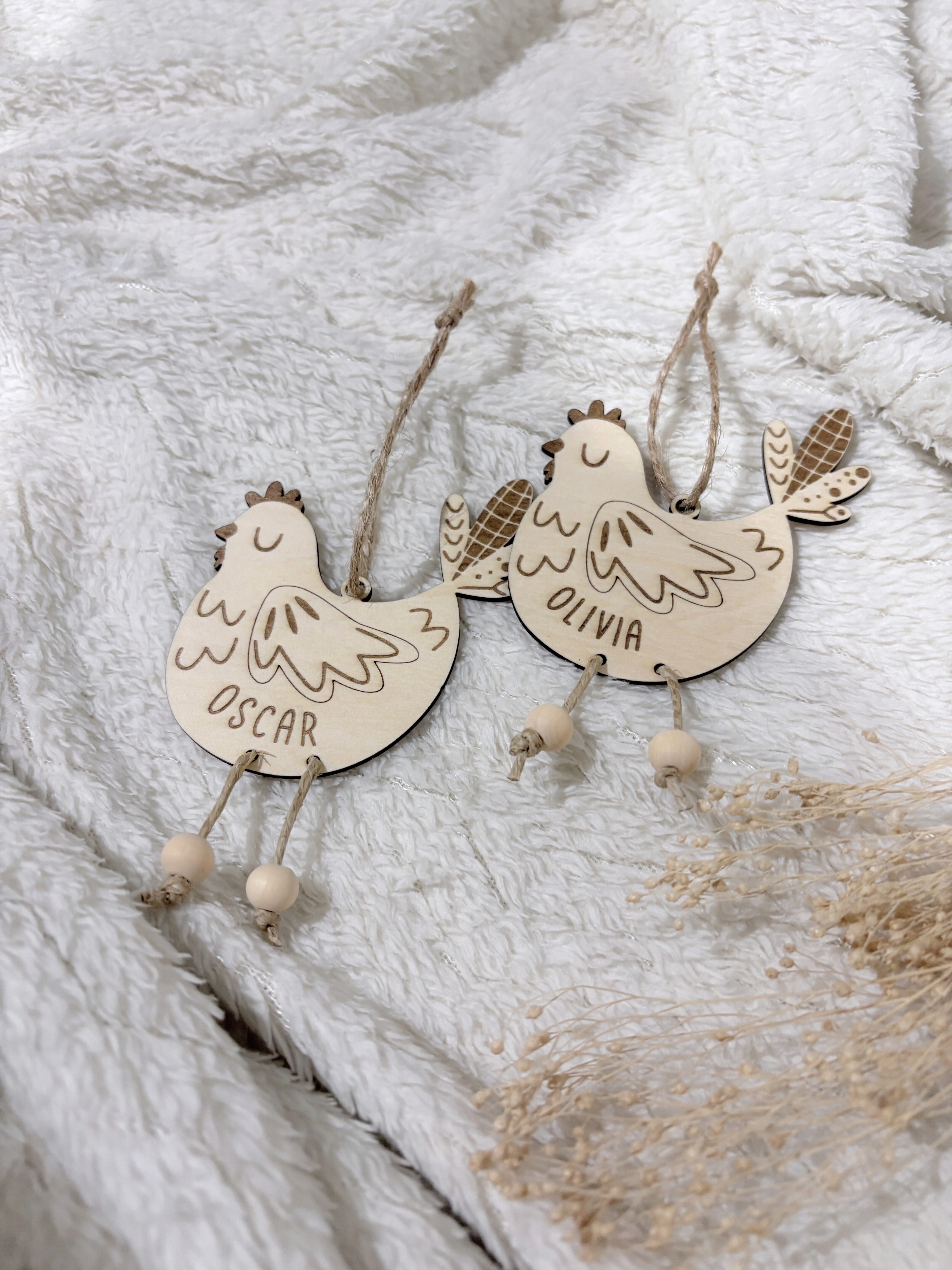 Gepersonaliseerd Houten Paasornament Kip met Naam | Paasdecoratie