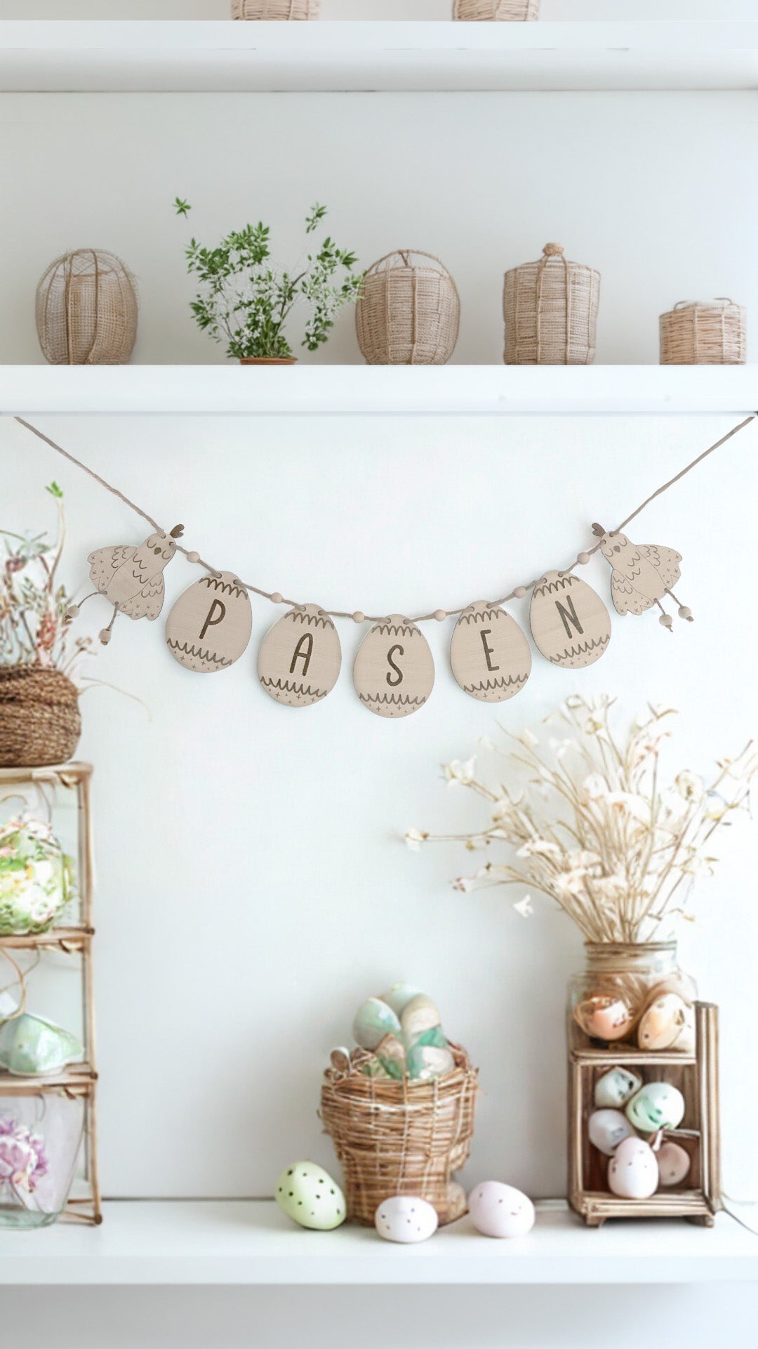 Houten paasslinger “Pasen” | Minimalistische paasdecoratie