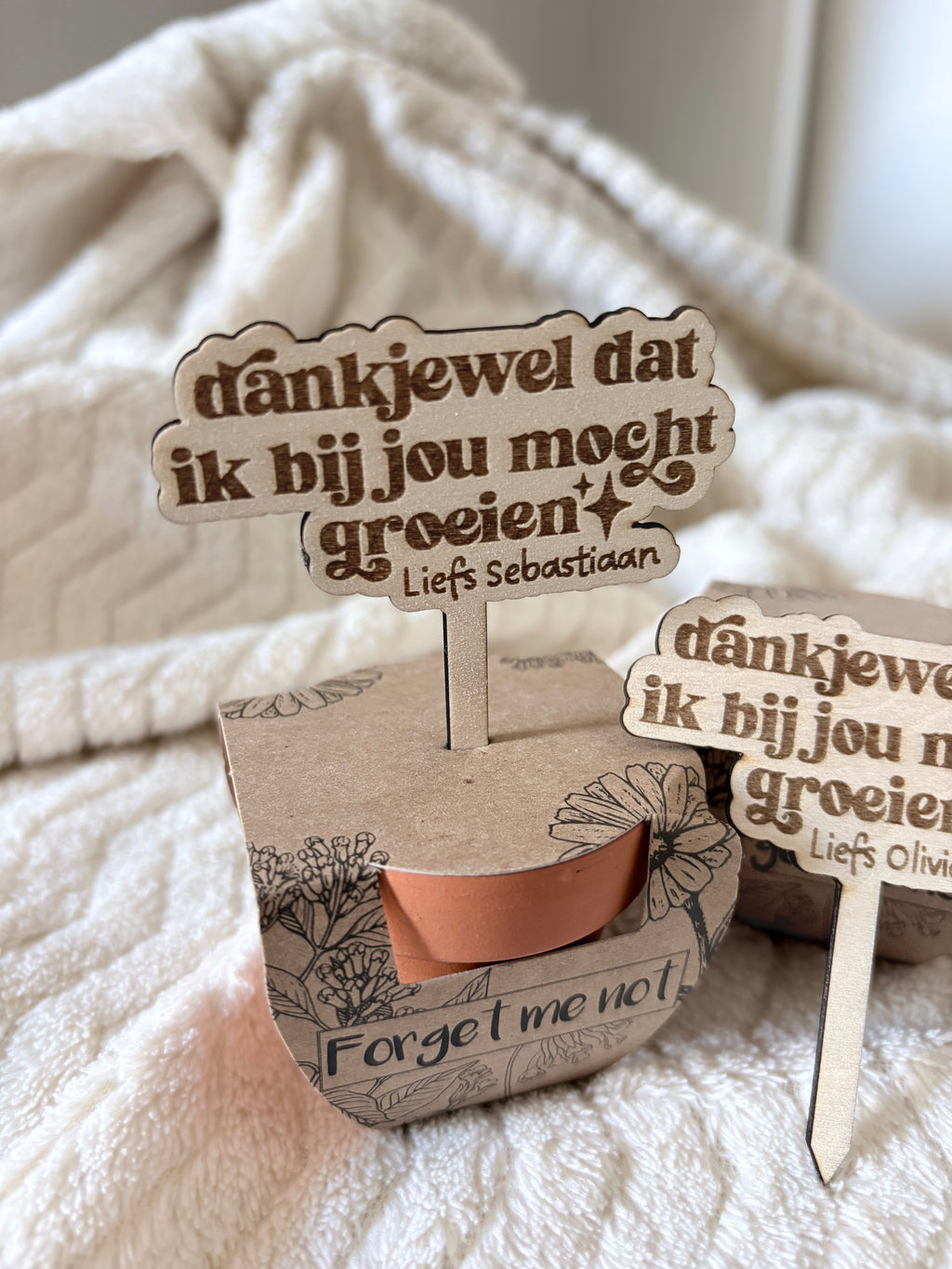 Vergeet-mij-niet bedankje | Gepersonaliseerd cadeau voor juf of meester