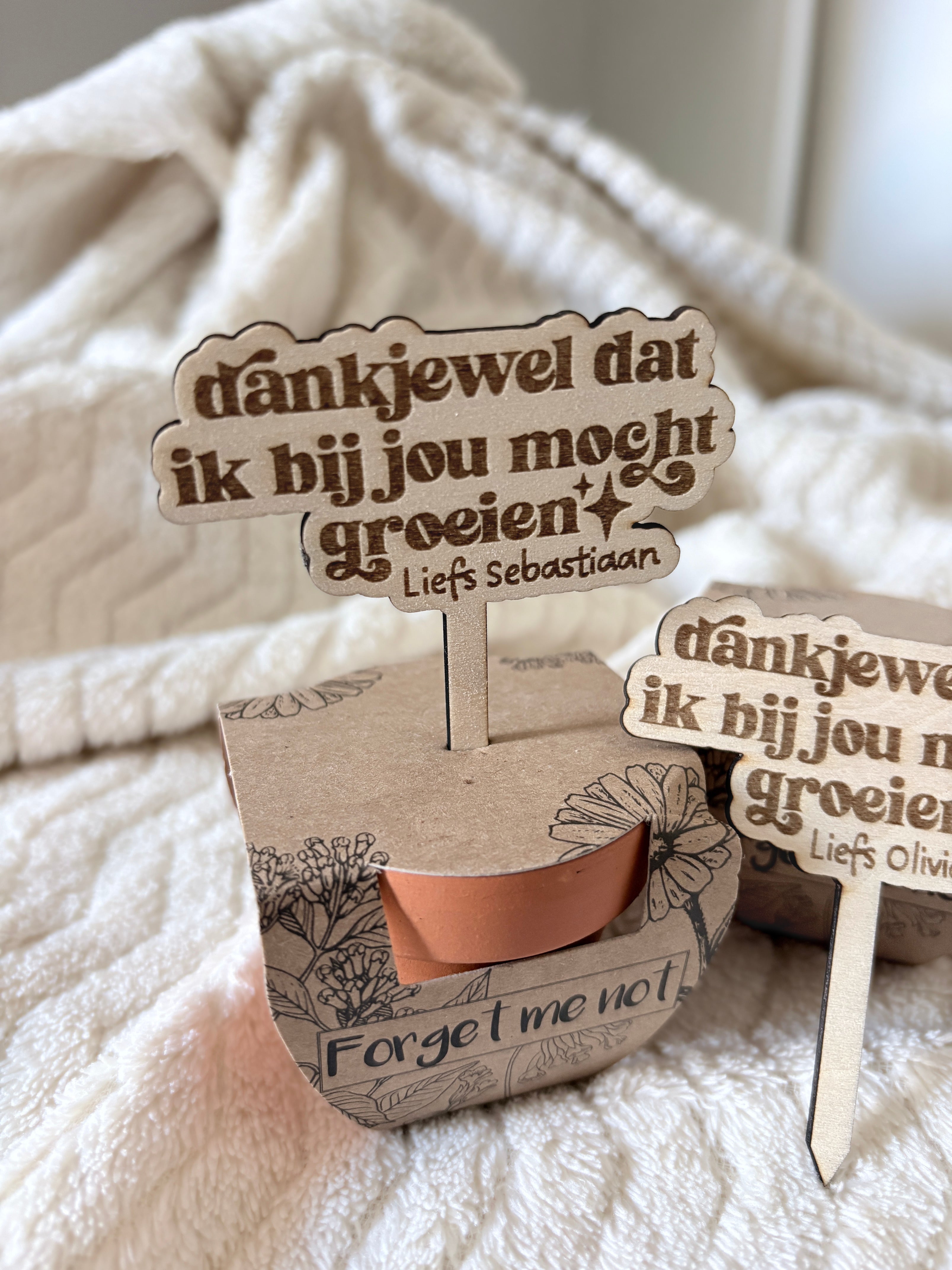 Vergeet-mij-niet bedankje | Gepersonaliseerd cadeau voor juf of meester