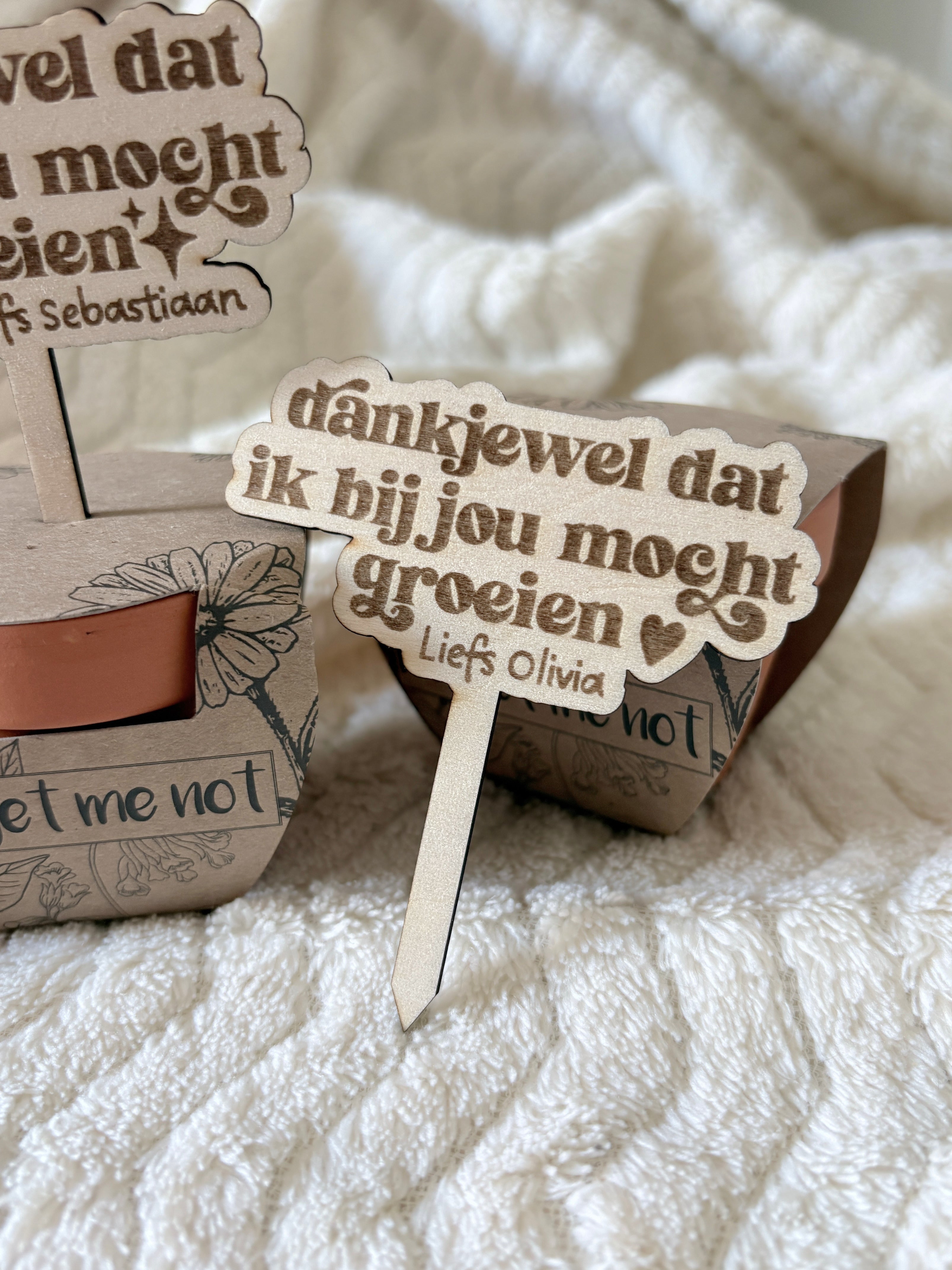 Vergeet-mij-niet bedankje | Gepersonaliseerd cadeau voor juf of meester