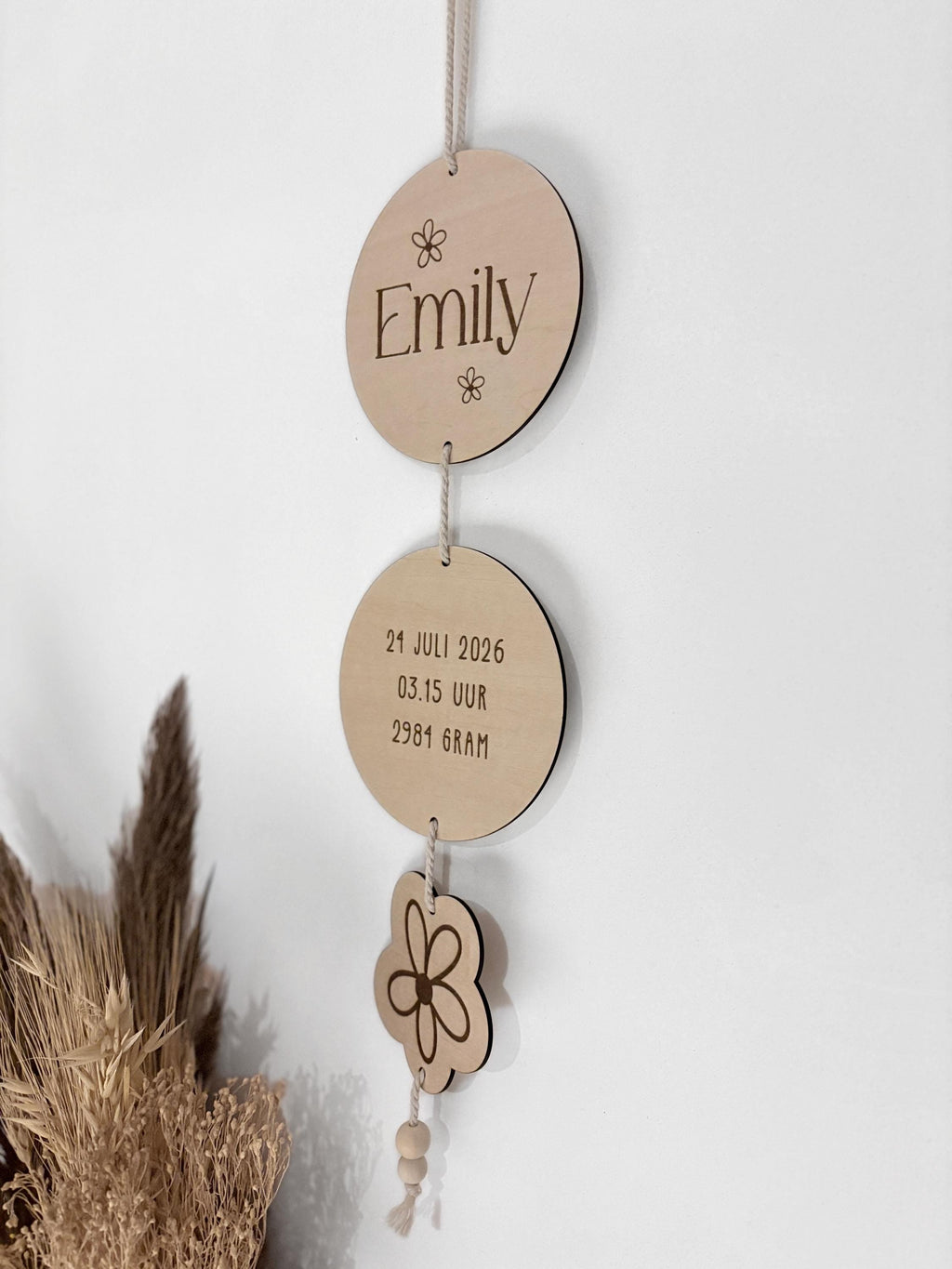Gepersonaliseerde houten geboorte info ophanging