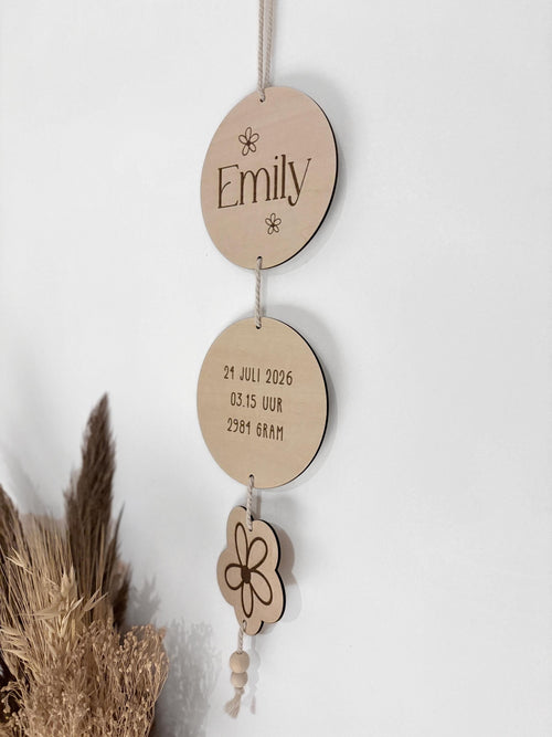 Gepersonaliseerde houten geboorte info ophanging