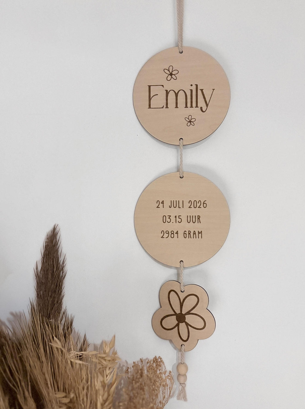 Gepersonaliseerde houten geboorte info ophanging