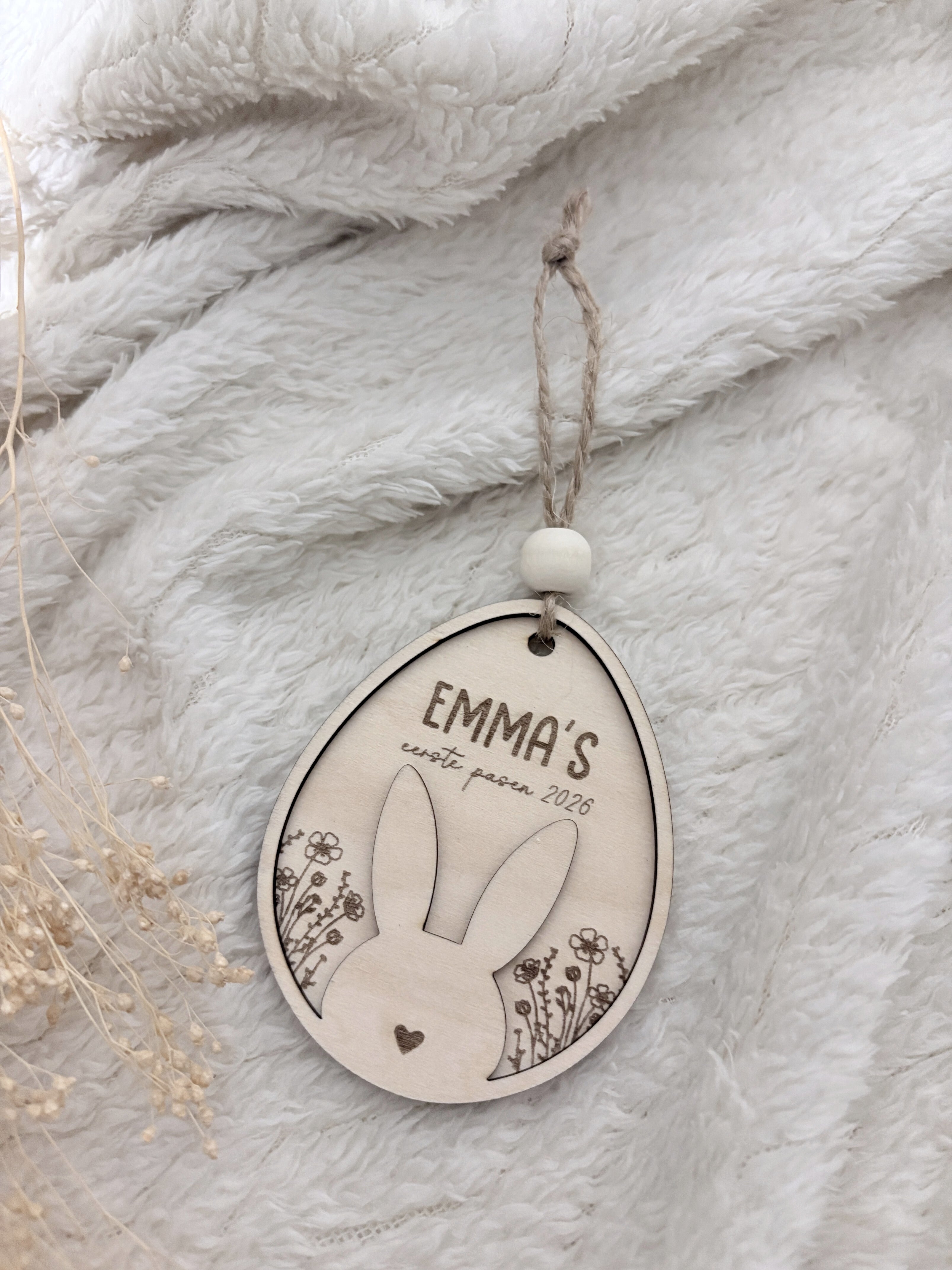 Gepersonaliseerd Houten Paasornament “Eerste Pasen” met Naam