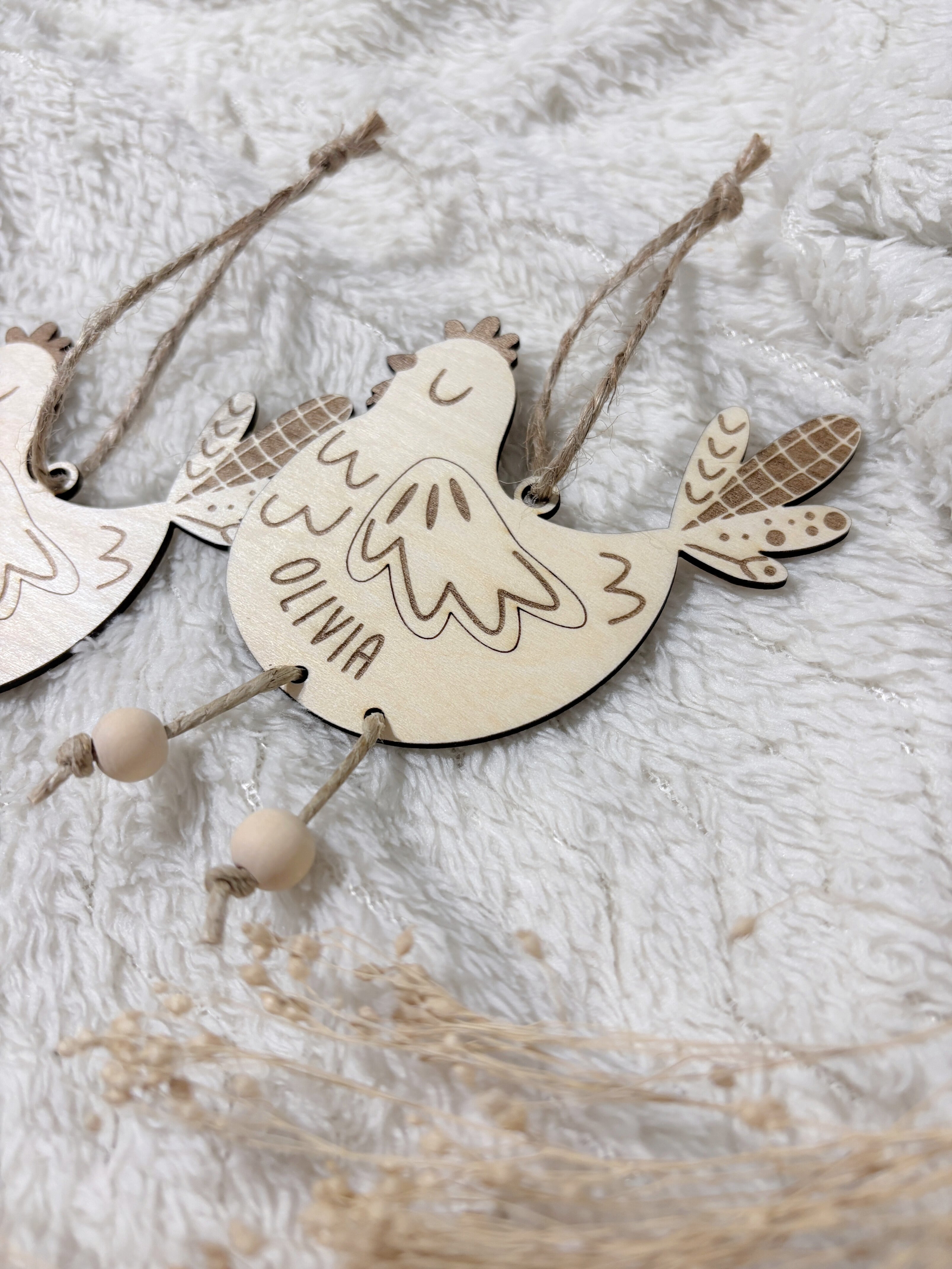 Gepersonaliseerd Houten Paasornament Kip met Naam | Paasdecoratie