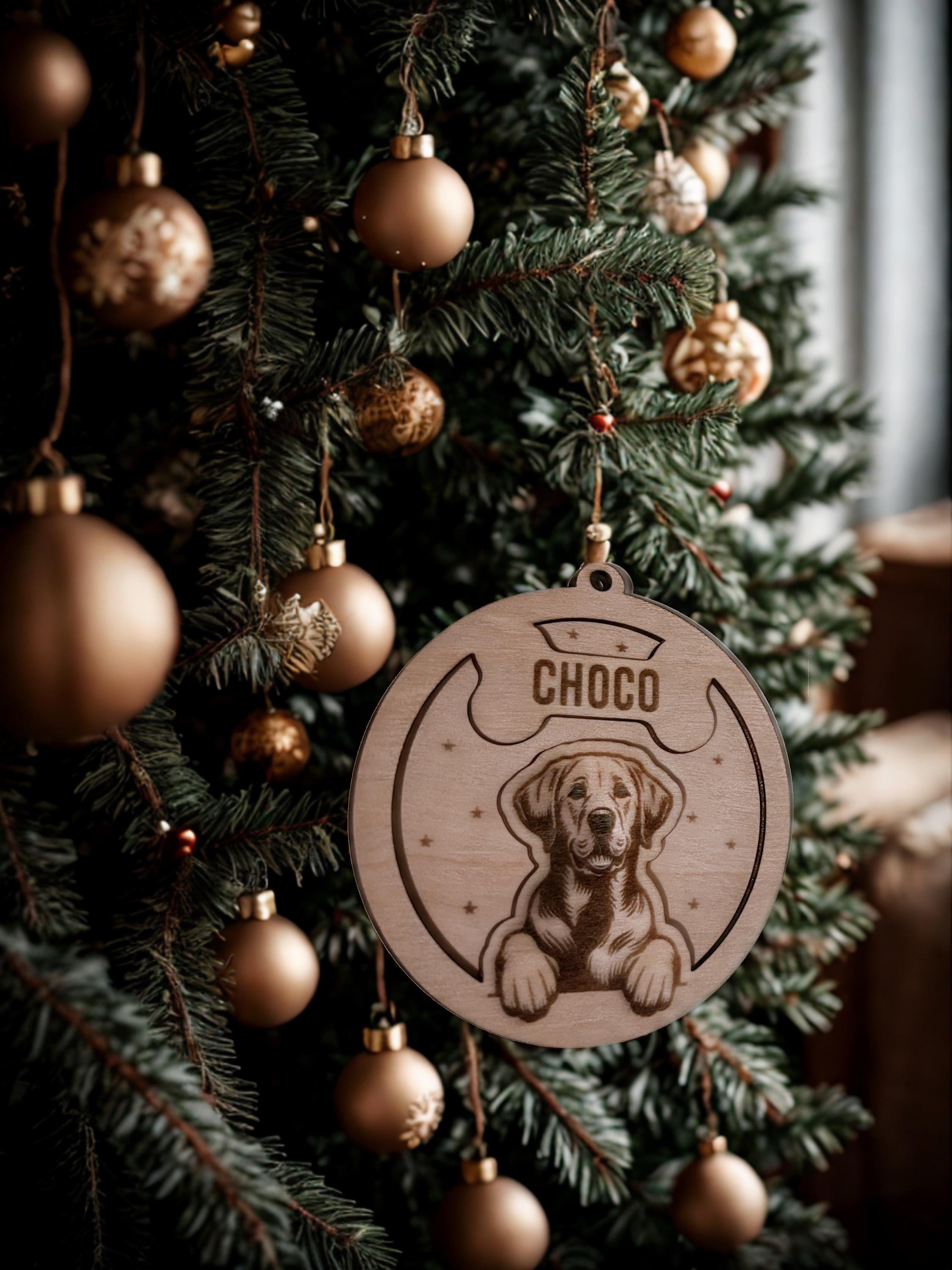 Gepersonaliseerd houten hondenornament met naam