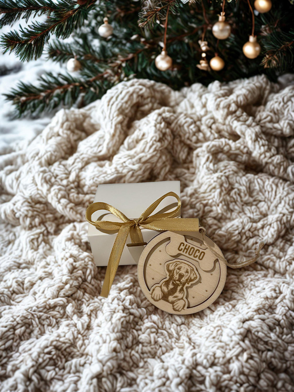 Gepersonaliseerd houten hondenornament met naam