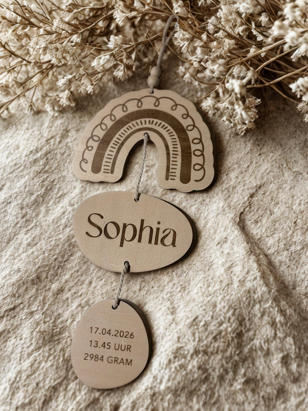 Gepersonaliseerde houten geboorte hanger | Botanisch