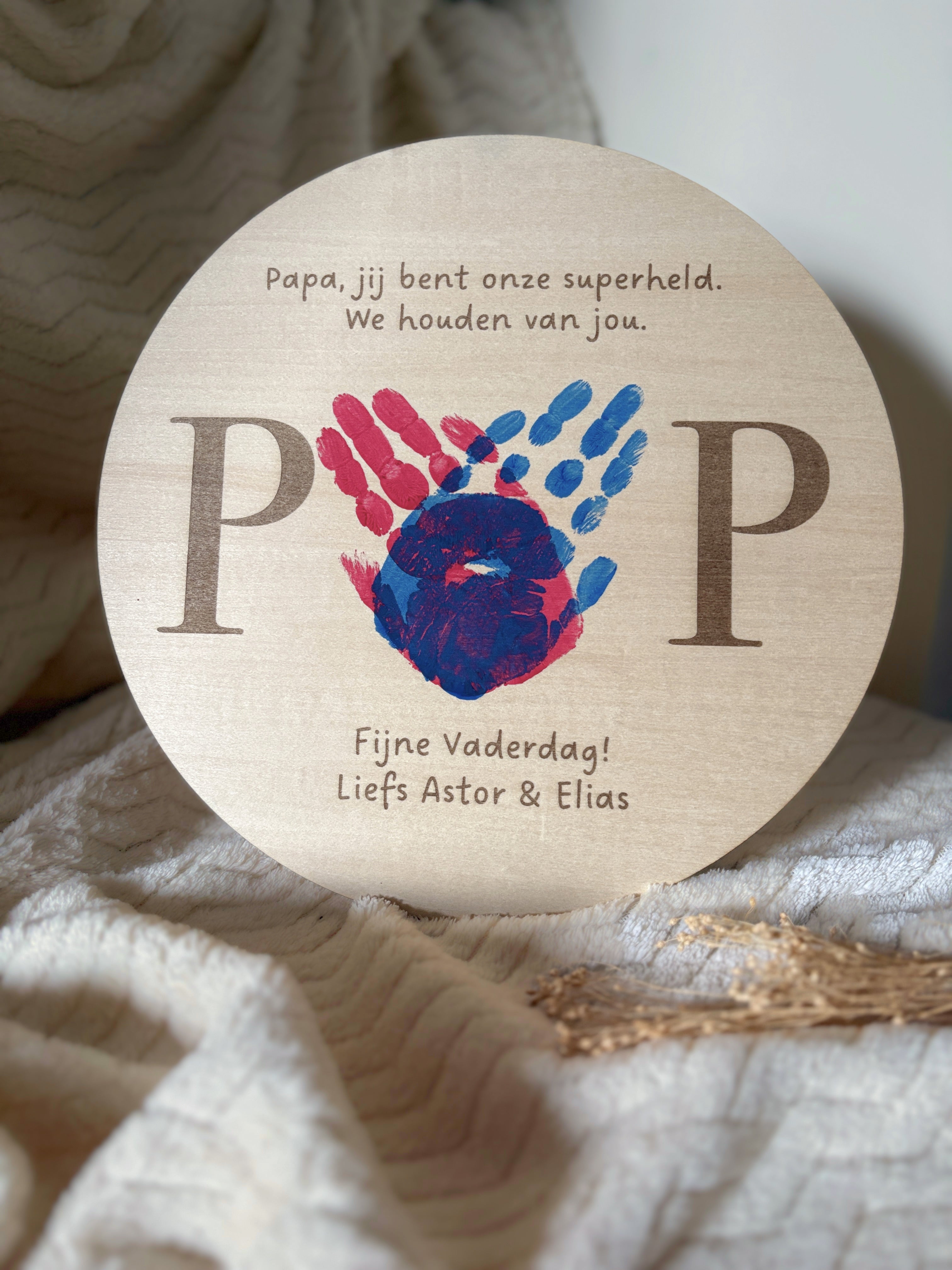 Houten handafdruk bord voor papa | Gepersonaliseerd Vaderdag cadeau