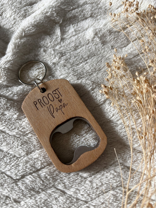 Houten bieropener sleutelhanger | Gepersonaliseerd Vaderdag cadeau