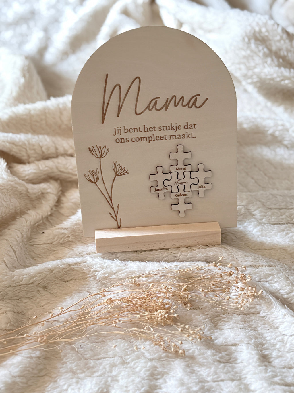 Houten decoratie bordje | Mama met namen