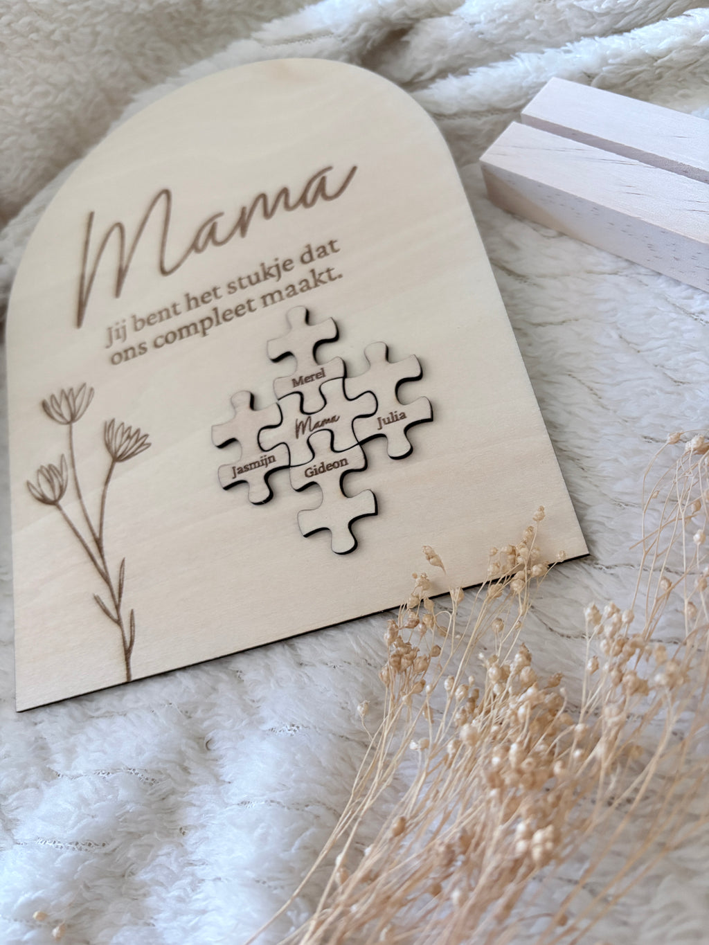 Houten decoratie bordje | Mama met namen