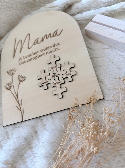 Houten decoratie bordje | Mama met namen