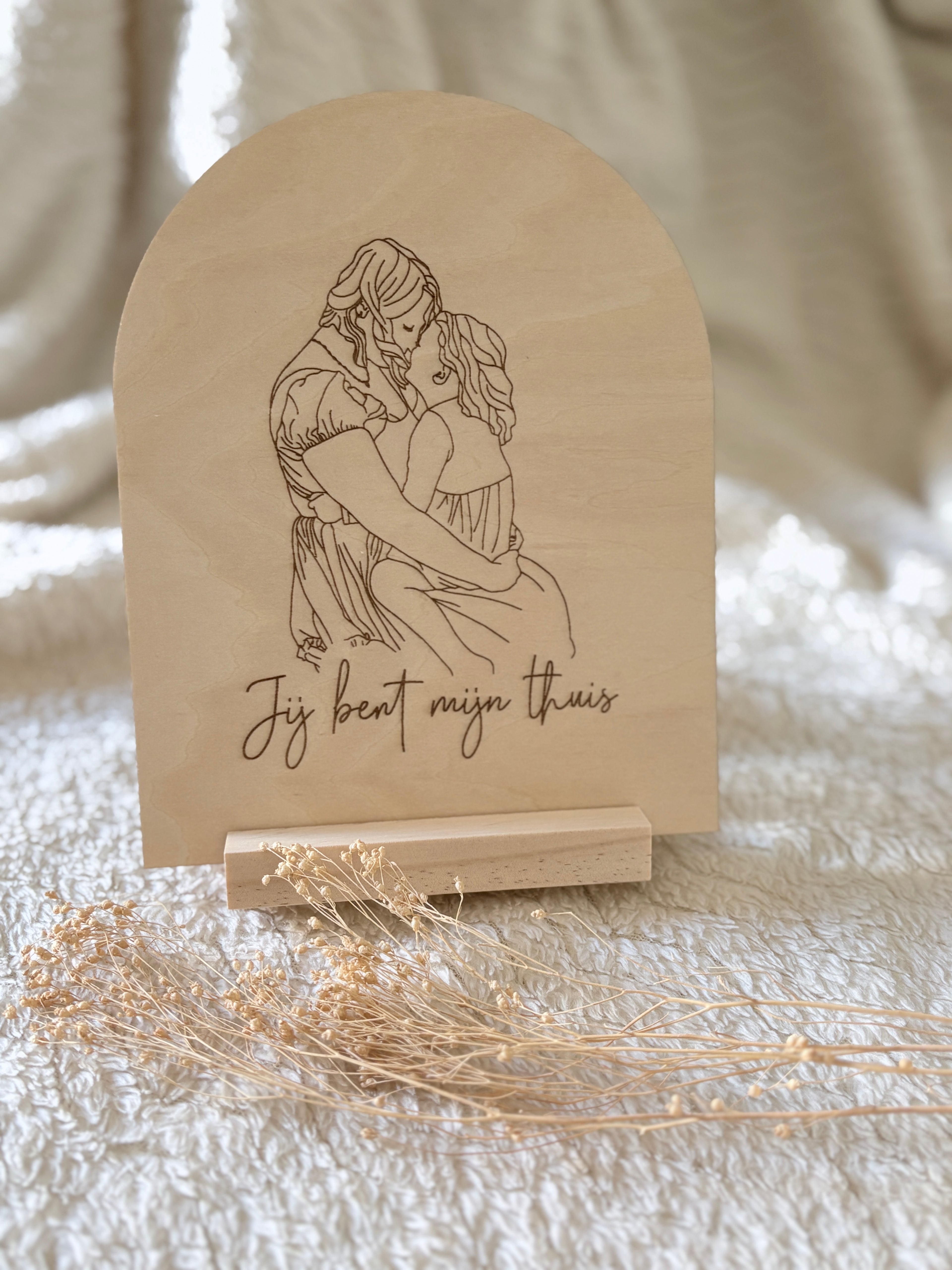 Houten decoratie bordje | Line art