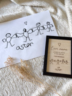 Houten tweeluik fotolijst | Kindertekening gegraveerd