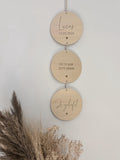 Gepersonaliseerde houten geboorte hanger 3-delig