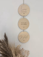Gepersonaliseerde houten geboorte hanger 3-delig