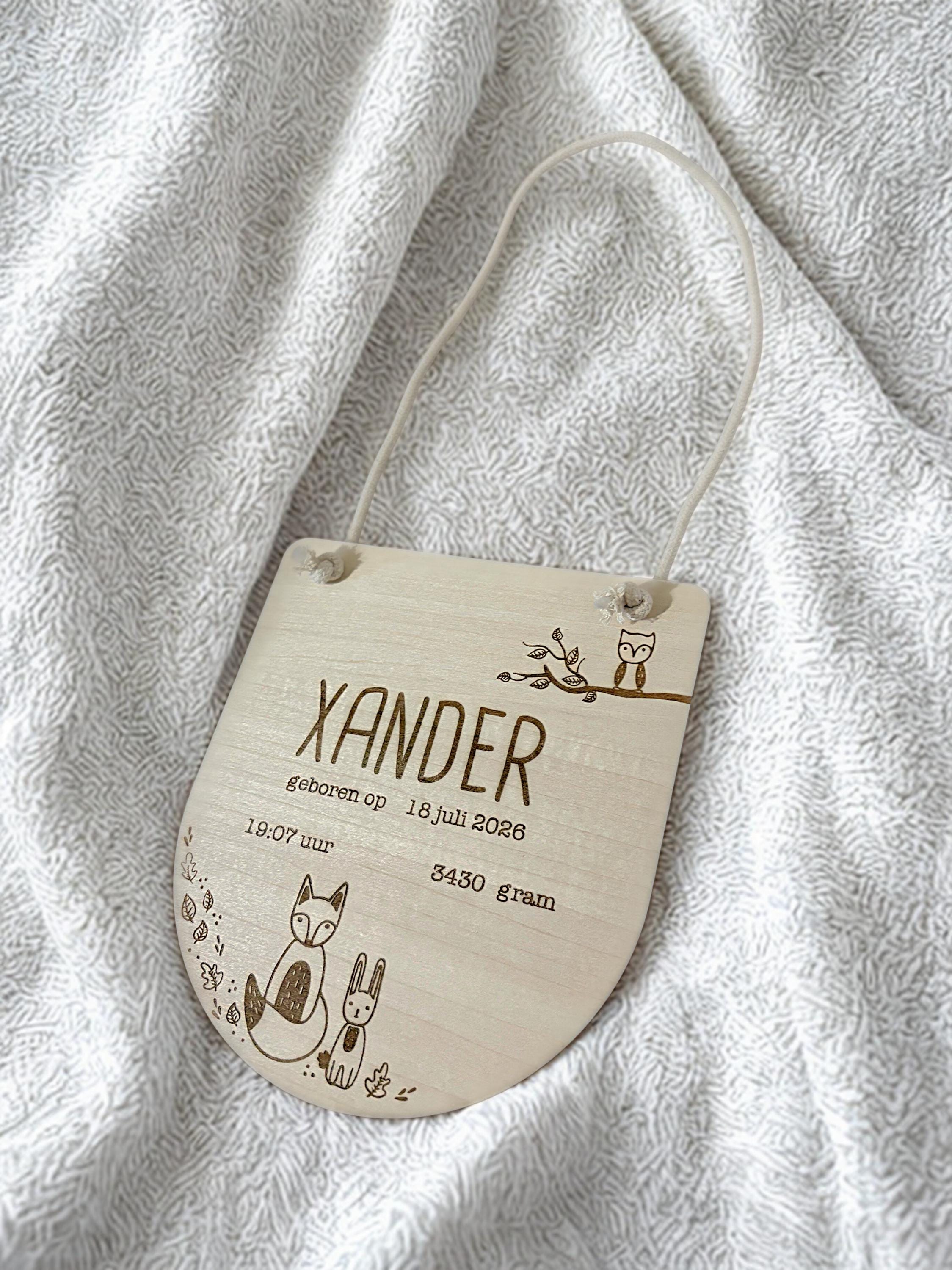 Gepersonaliseerde houten geboortehanger met naam