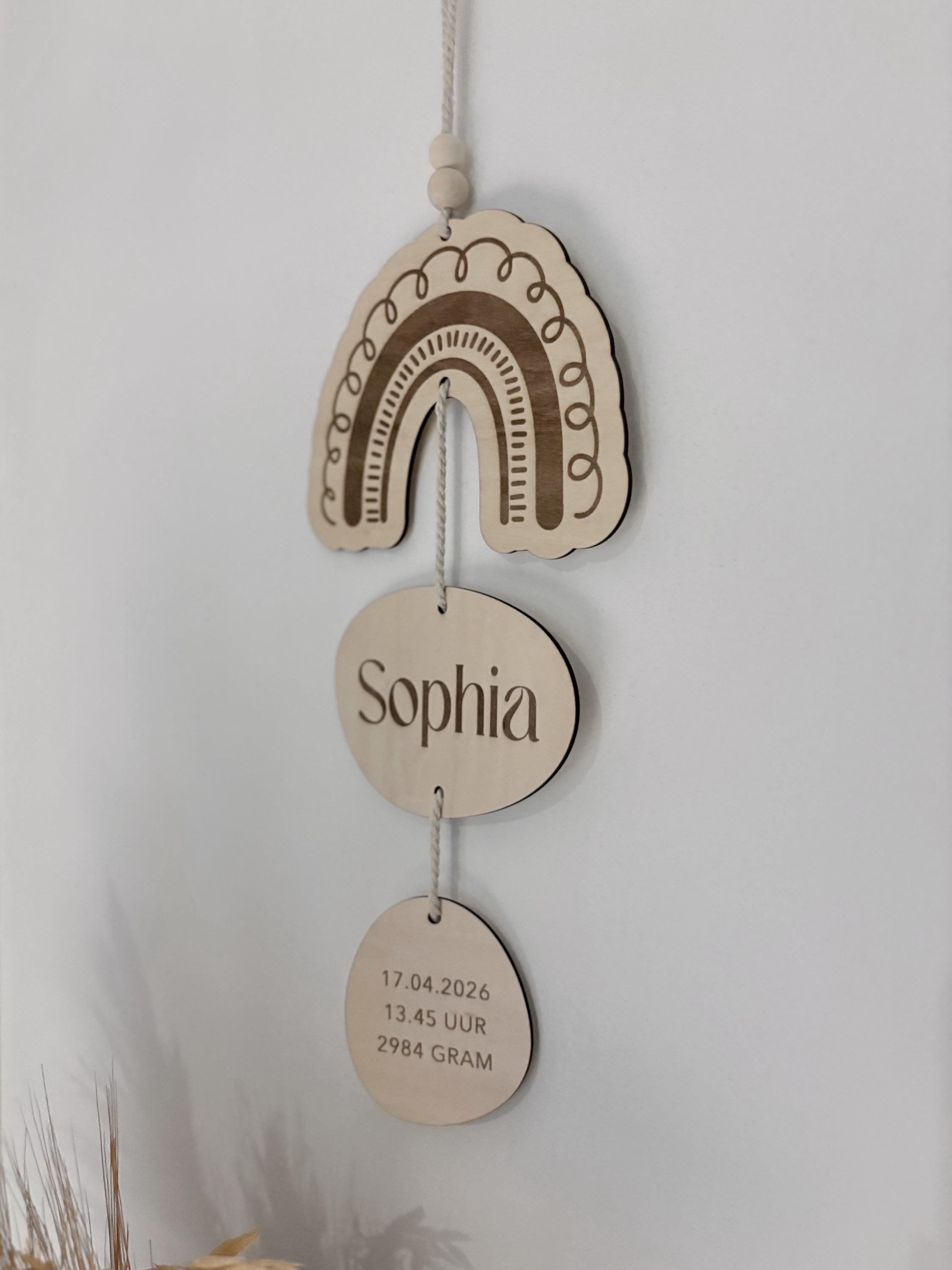 Gepersonaliseerde houten geboorte hanger | Botanisch