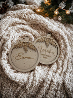 Gepersonaliseerde houten kerstbal Eerste Kerst